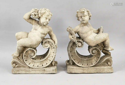 Two large putti, 20th c., concrete.