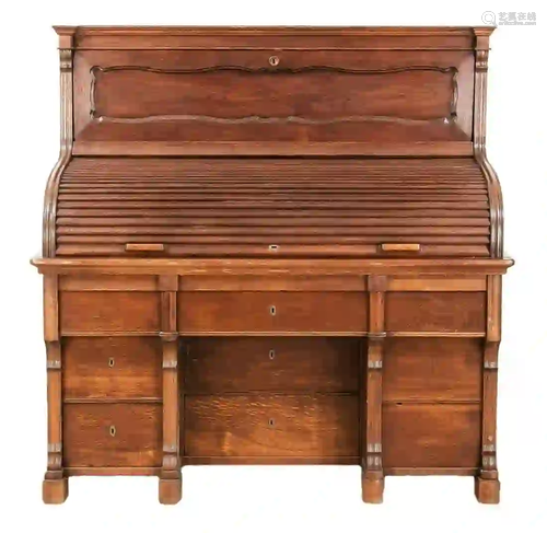 Rollbureau around 1850, solid oak,