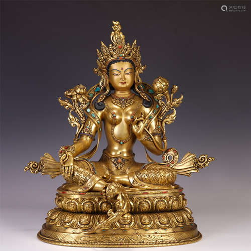 A CHINESE GILT BRONZE TARA SEATED STATUE