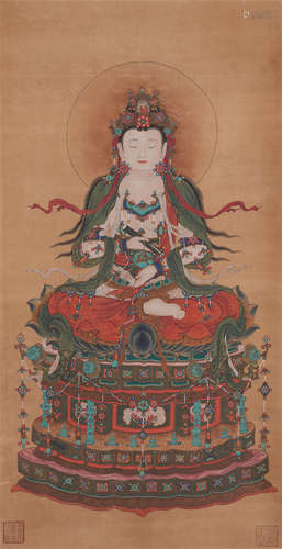 CHINESE SCROLL PAINTING OF GUANYIN STATUE