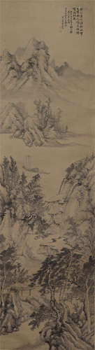 CHINESE SCROLL INK PAINTING OF MOUNTAINS