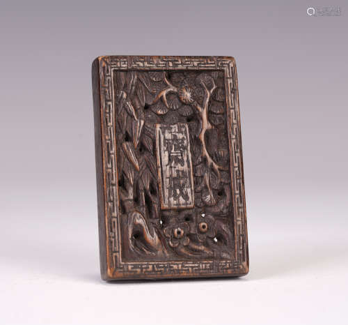 A CHINESE OPENWORK CARVING AGARWOOD ABSTAINANCE PLAQUE