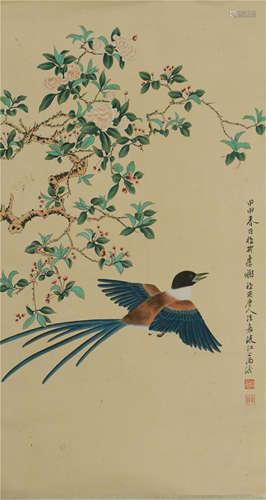 CHINESE SCROLL PAINTING OF FLOWER AND BIRD