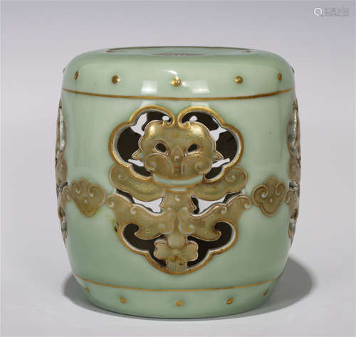 CHINESE DOUQING GLAZE OPENWORK GOLD PAINTED PORCELAIN TABLE ITEM