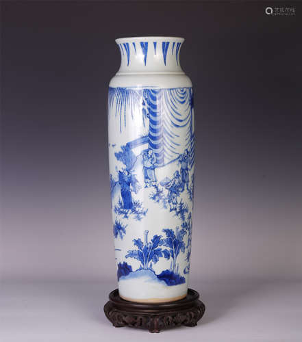 A CHINESE BLUE AND WHITE FIGURE STORY ZHUANG JAR