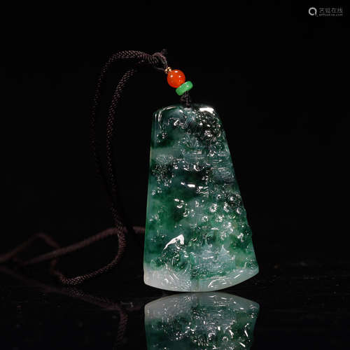 A CHINESE CARVED MOUNTAINS LANDSCAPE JADEITE PENDANT