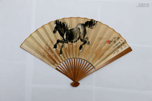 CHINESE INK PAINTING OF FINE HORSE ON FOLDING FAN