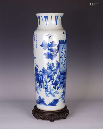 A CHINESE BLUE AND WHITE FIGURE STORY ZHUANG JAR