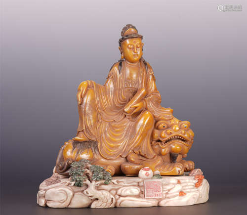 A CHINESE SHOUSHAN STONE BODHISATTVA MANJUSRI SEATED STATUE