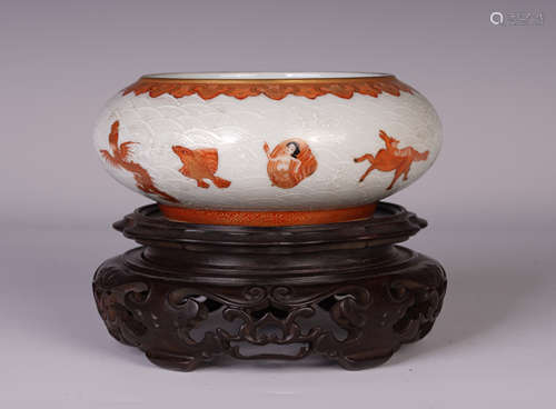 A CHINESE COPPER RED PORCELAIN DRAGON PATTERN BRUSH WASHER