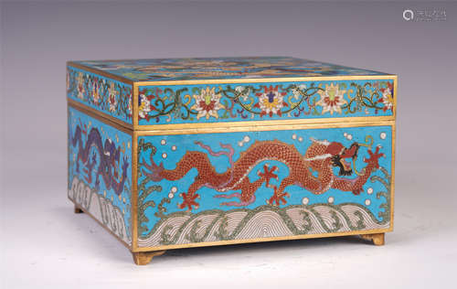 A CHINESE ENAMEL DRAGON PATTERN SQUARE BOX