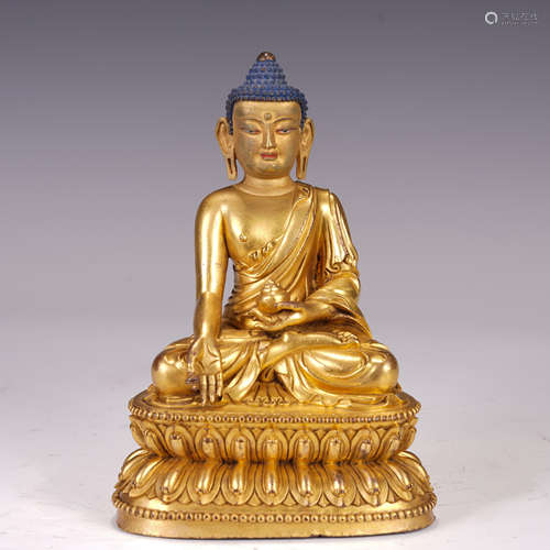 A CHINESE GILT BRONZE PHARMACIST BUDDHA SEATED STATUE