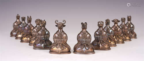 A SET OF CHINESE PURE SILVER TWELVE BEAST HEAD FIGURE STATUE