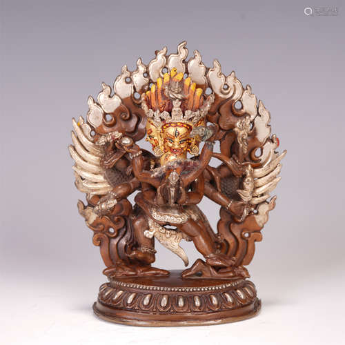 NEPAL STYLE GILT BRONZE BUDDHIST GUARDIAN STANDING STATUE