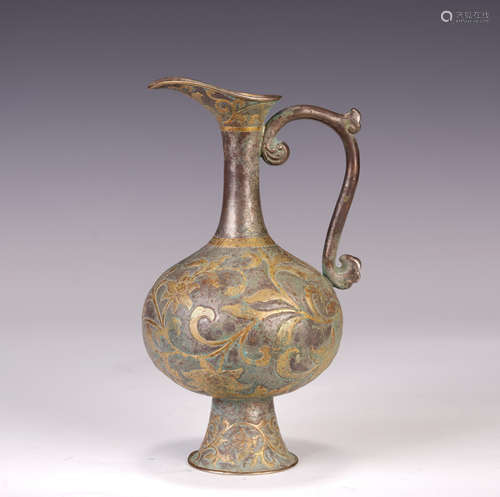 A CHINESE GILT SILVER HANDLED EWER