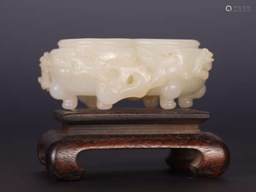 A CHINESE WHITE JADE CONJOINED BRUSH WASHER