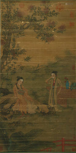 CHINESE SCROLL PAINTING OF FIGURE STORY