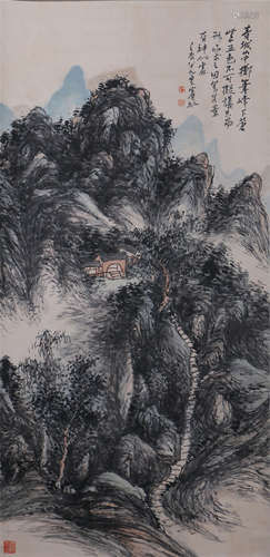 CHINESE SCROLL PAINTING OF MOUNTAINS LANDSCAPE