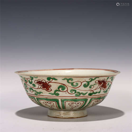 CHINESE RED&GREEN ENTWINE BRANCHES PATTERN LARGE BOWL