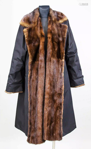 Black fabric coat with mink lining,