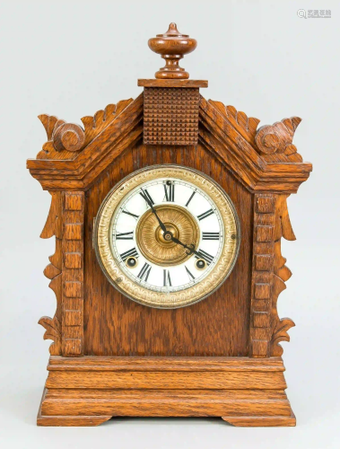 Wooden table clock, marked Ansonia