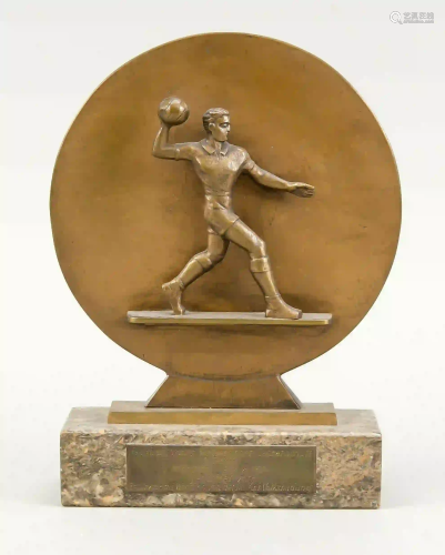 Handballer trophy, 1952, bronze on