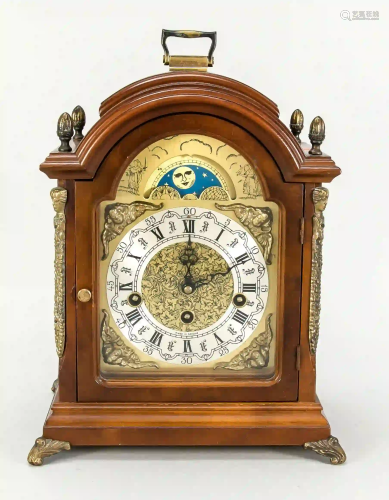 Table clock, 20th c., oak, gilded h