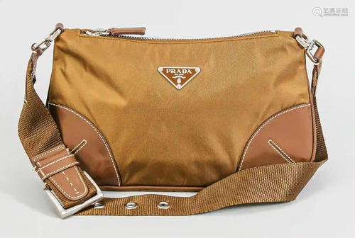 Prada clutch, brown fabric and faux