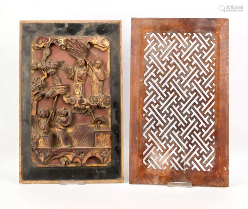 2 carved panels, China, 19th c., wo