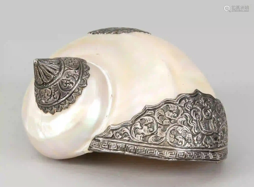 Shell with silver mounting, Tibet,