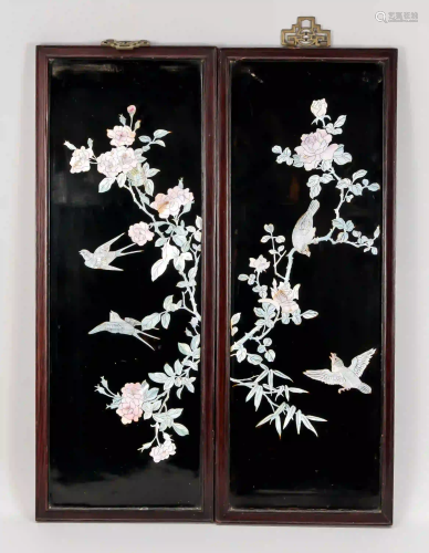 Pair of lacquer panels with mother-