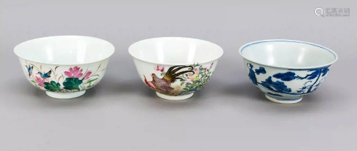 3 small bowls, China, 20th c., 1 x