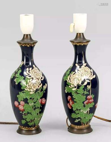 Pair of cloisonnÃ© lamp bases, Japan