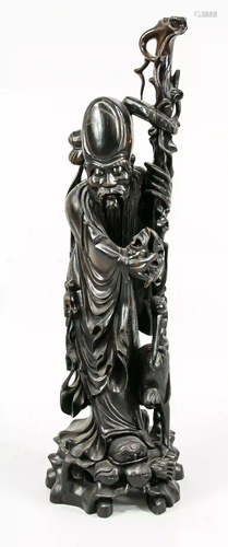 Large wood carving of Shoulao (god