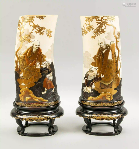 Pair of Shibayama Brushpots, Japan,