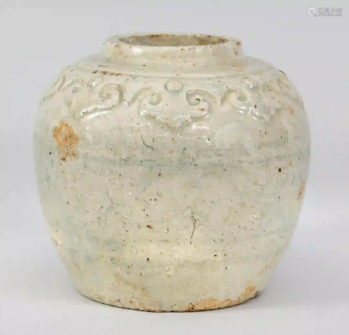 Stoneware ginger pot with monochrom