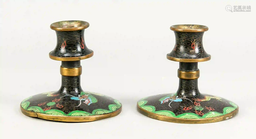 Pair of cloisonnÃ© dragon candlestic