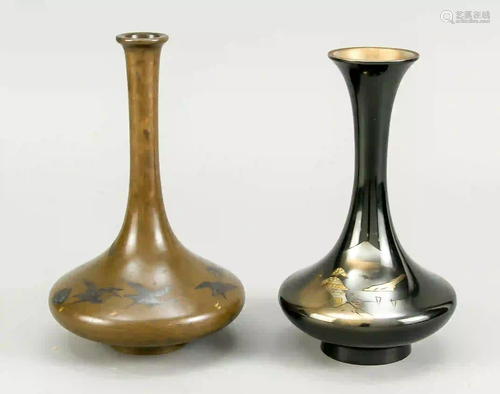 2 metal vases, Japan, 19th & 20th c