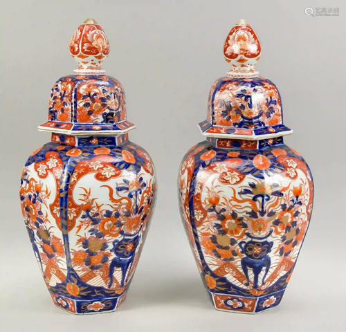 Pair of Imari lidded vases, Japan,