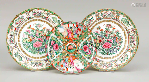 3 Famile Rose plates, China (Canton