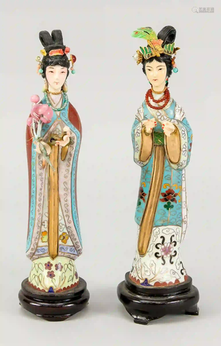 Pair of cloisonnÃ© figures, China, 2