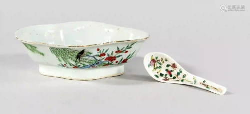 Famille-Rose bowl and spoon, China,