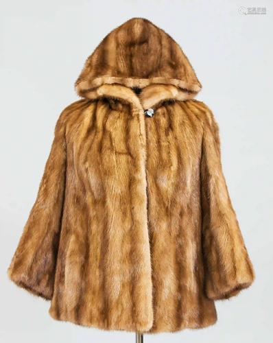 Ladies mink jacket with hood, brown