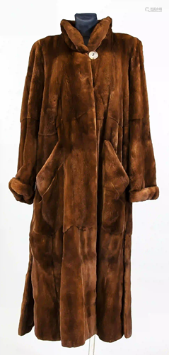 Sheared mink coat, brown, on a labe