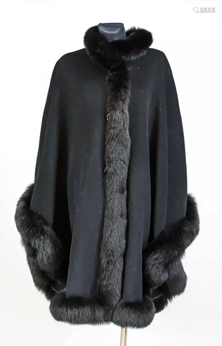 Kashmir swinger with fur trim, blac