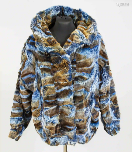 Ladies fox jacket, blue-brown. With