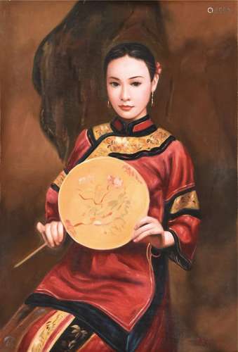 陈逸飞款  美女  油画