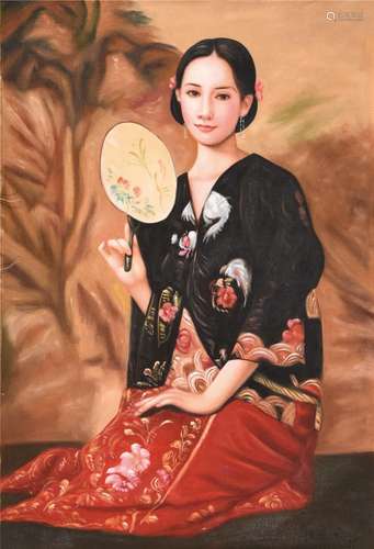 陈逸飞款  美女  油画