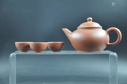 20th century purpleclay teapot & cup