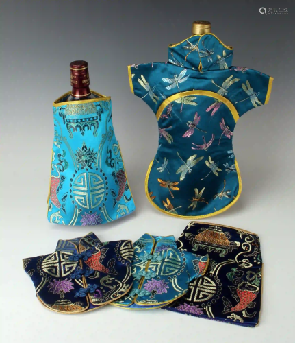 LOT SILK BROCADE WINE LIQUOR BOTTLE COVERS COZIES